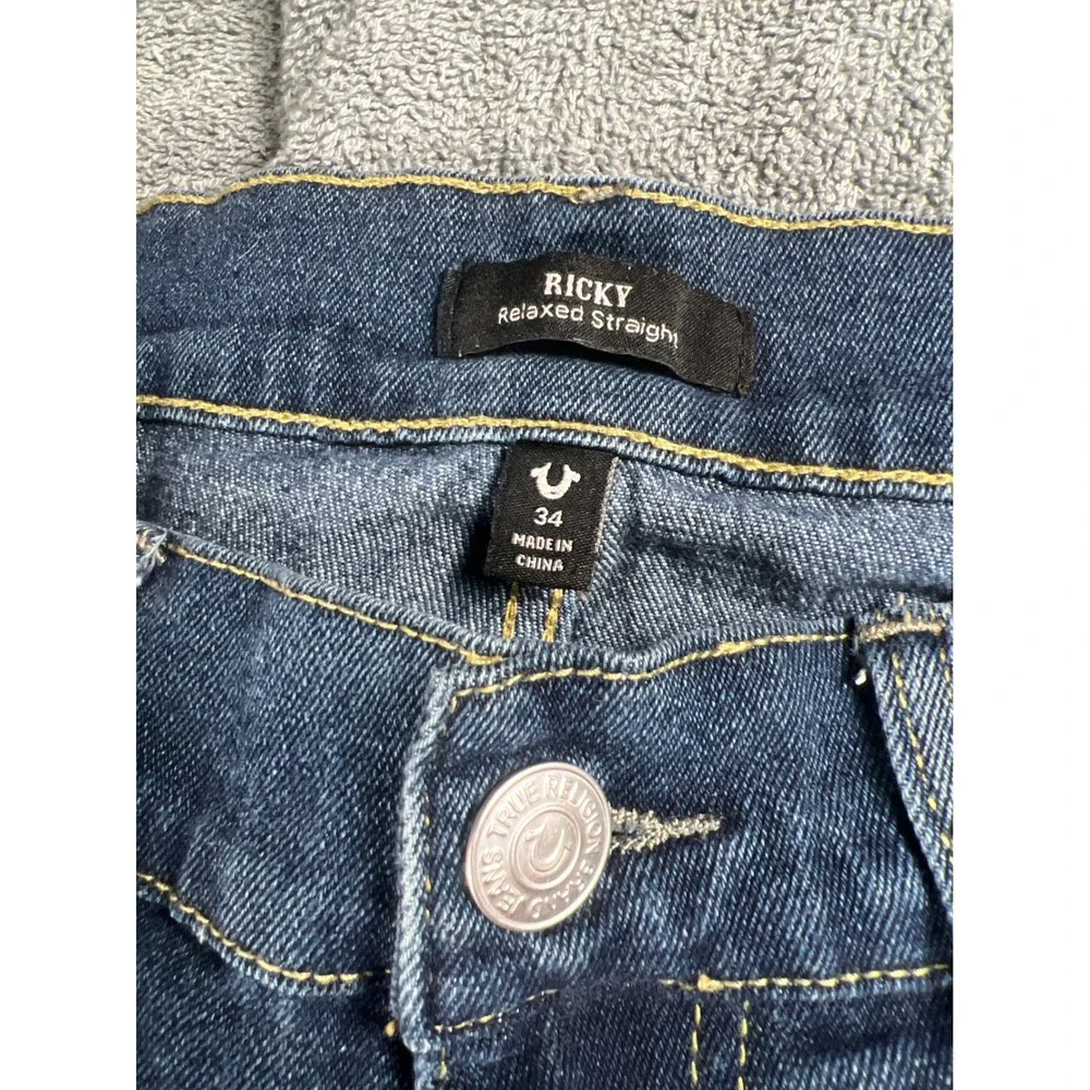 True Religion Ricky Relaxed Straight‎ Jeans Dark Wash Mens Size 34x34